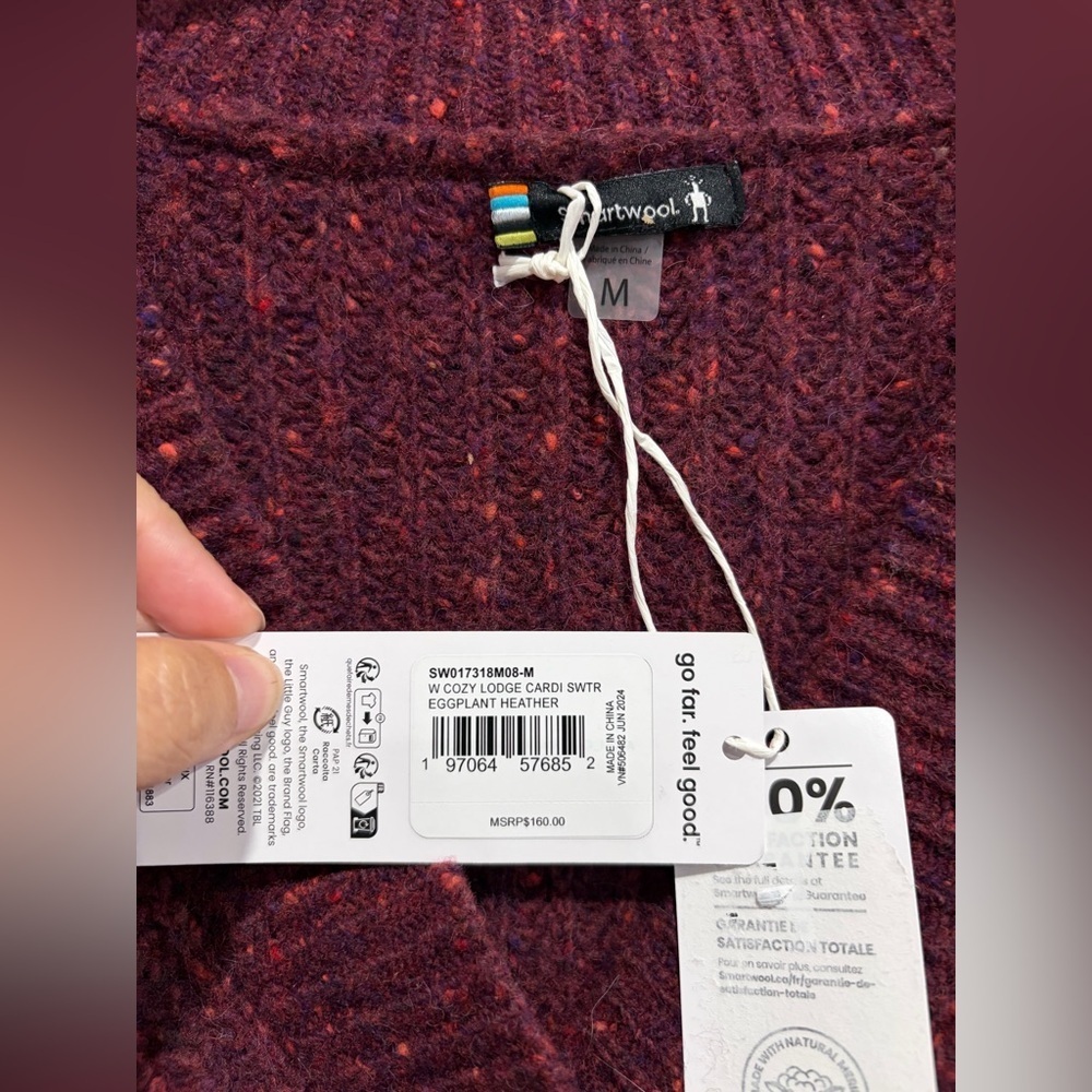 Smartwool Women's Medium Cozy Lodge Cropped Cardigan Sweater Eggplant NWT - Picture 5 of 10